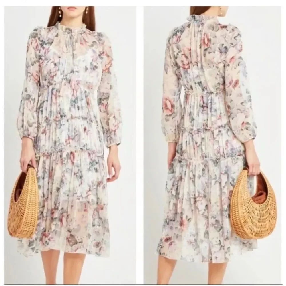 O.P.T Anthropologie floral chiffon tiered boho dress XS